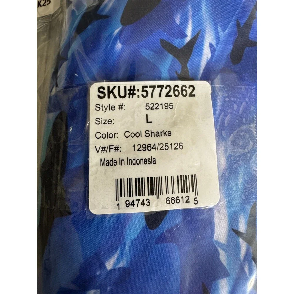 Lands' End Boys Large Cool Sharks Swim Trunks Drawstring Pocket Mesh Lined NWT
